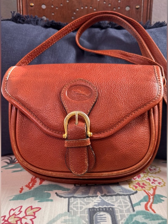 Longchamp Handbags - Vintage Longchamp Leather Crossbody Saddle Bag Brown Tan Cognac France EUC